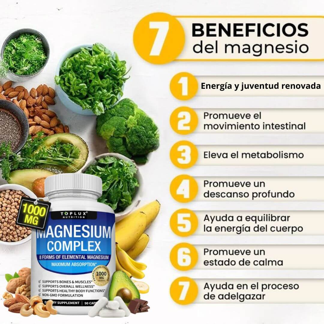 MAGNESIUM COMPLEX, 8 FORMAS DE MAGNESIO EN UNA  60 CAPSULAS, MAXIMA ABSORCIÓN